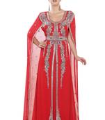 Red embroidered georgette moroccan islamic kaftans
