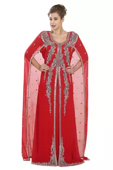 Red embroidered georgette moroccan islamic kaftans