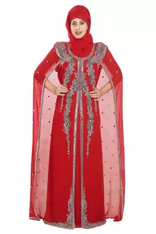 Red embroidered georgette moroccan islamic kaftans