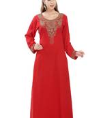 Red embroidered georgette moroccan islamic kaftans