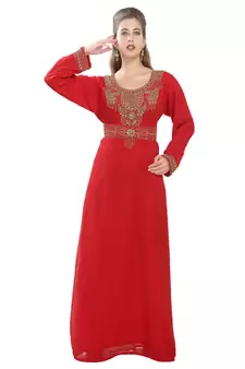 Red embroidered georgette moroccan islamic kaftans