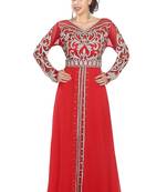Red embroidered georgette moroccan islamic kaftans