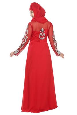 Red embroidered georgette moroccan islamic kaftans 2