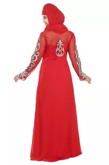 Red embroidered georgette moroccan islamic kaftans