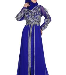 Royal blue embroidered georgette moroccan islamic kaftans