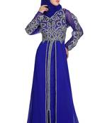 Royal blue embroidered georgette moroccan islamic kaftans