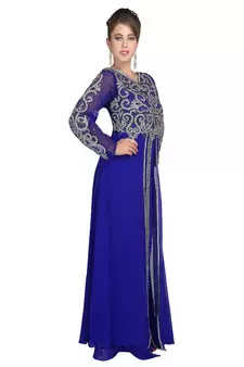 Royal blue embroidered georgette moroccan islamic kaftans