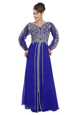 Royal blue embroidered georgette moroccan islamic kaftans 3