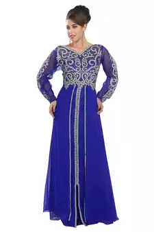Royal blue embroidered georgette moroccan islamic kaftans