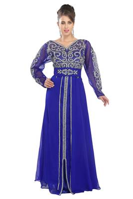 Royal blue embroidered georgette moroccan islamic kaftans 4