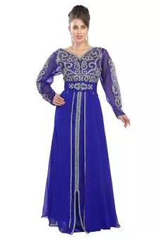 Royal blue embroidered georgette moroccan islamic kaftans