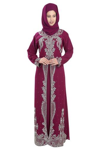 Magenta embroidered georgette moroccan islamic kaftans