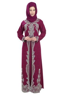 Magenta embroidered georgette moroccan islamic kaftans 1