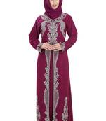 Magenta embroidered georgette moroccan islamic kaftans