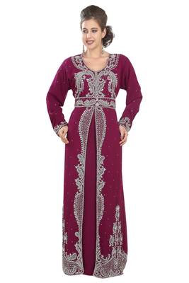 Magenta embroidered georgette moroccan islamic kaftans 3