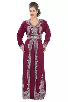 Magenta embroidered georgette moroccan islamic kaftans