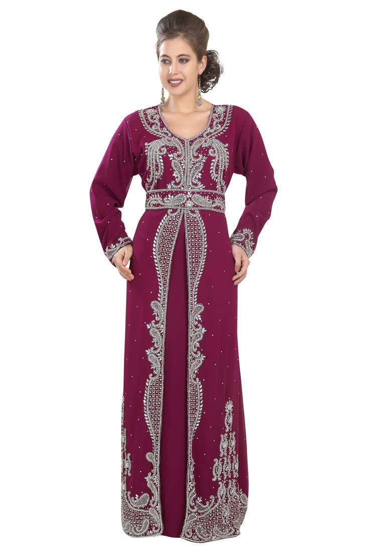 Magenta embroidered georgette moroccan islamic kaftans