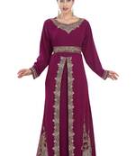 Magenta embroidered georgette moroccan islamic kaftans