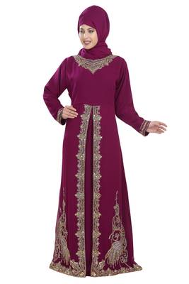 Magenta embroidered georgette moroccan islamic kaftans 2