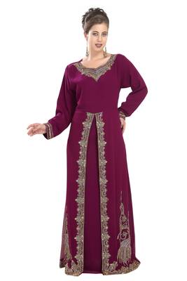 Magenta embroidered georgette moroccan islamic kaftans 3