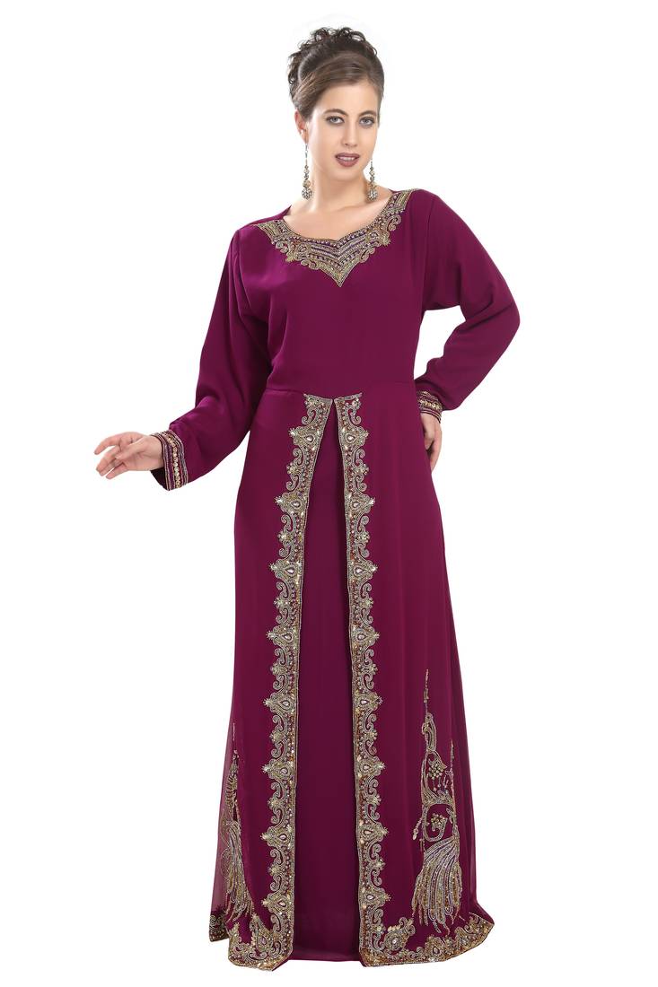 Magenta embroidered georgette moroccan islamic kaftans