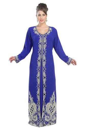 Royal blue embroidered georgette moroccan islamic kaftans