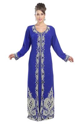 Royal blue embroidered georgette moroccan islamic kaftans 1