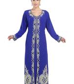 Royal blue embroidered georgette moroccan islamic kaftans