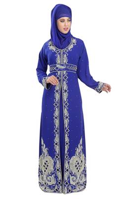 Royal blue embroidered georgette moroccan islamic kaftans 3