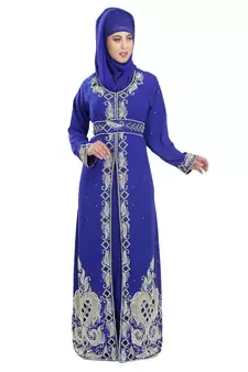 Royal blue embroidered georgette moroccan islamic kaftans