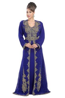 Royal blue embroidered georgette moroccan islamic kaftans 1