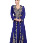Royal blue embroidered georgette moroccan islamic kaftans