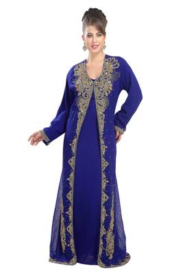 Royal blue embroidered georgette moroccan islamic kaftans 2