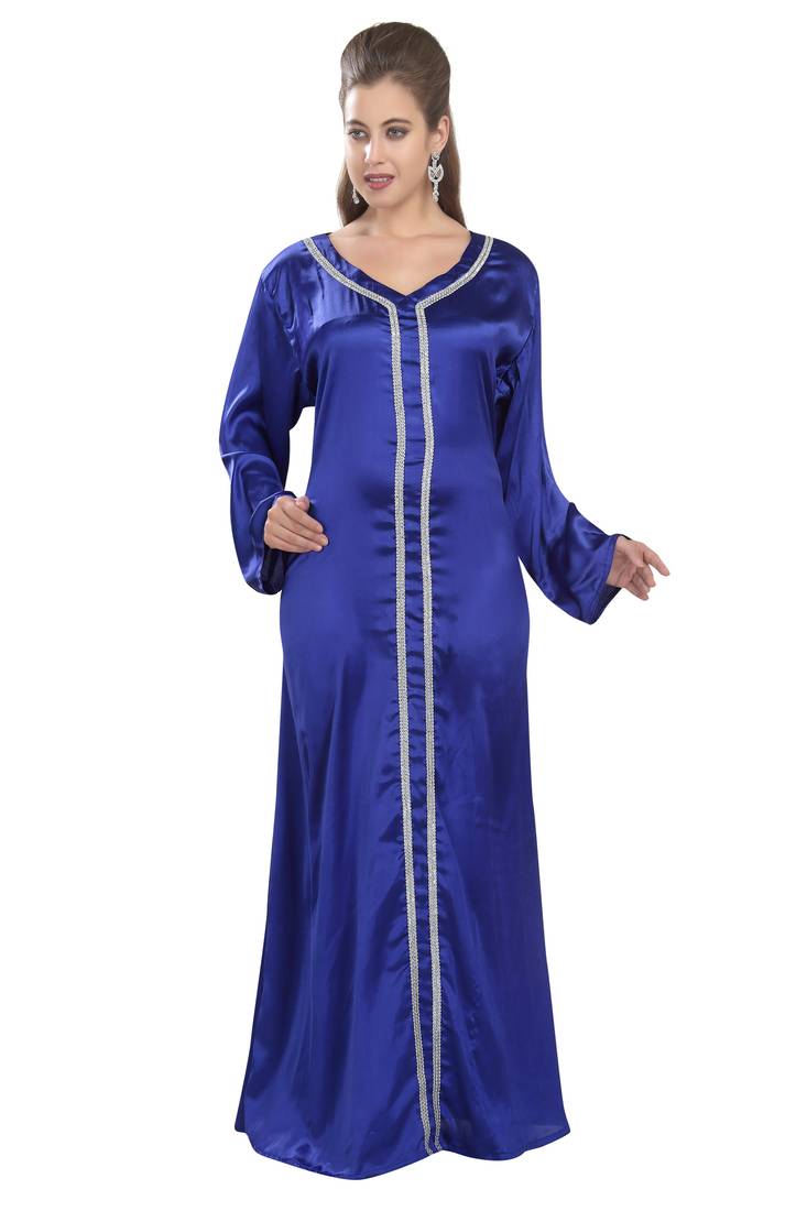 Royal blue embroidered georgette moroccan islamic kaftans