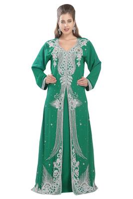 Rama green embroidered georgette moroccan islamic kaftans 1