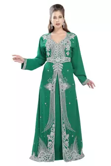 Rama green embroidered georgette moroccan islamic kaftans