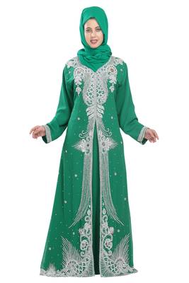 Rama green embroidered georgette moroccan islamic kaftans 3
