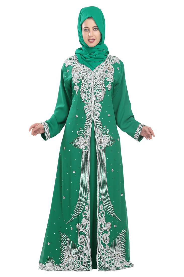 Rama green embroidered georgette moroccan islamic kaftans