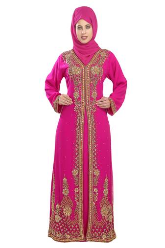 Pink embroidered georgette moroccan islamic kaftans