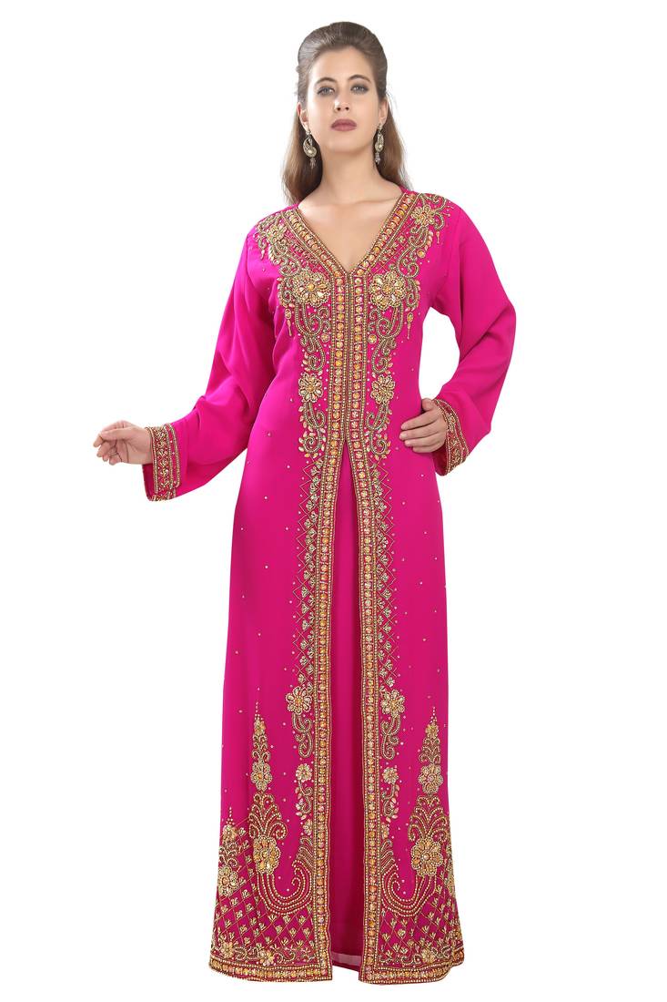 Pink embroidered georgette moroccan islamic kaftans