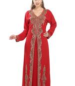 Red embroidered georgette moroccan islamic kaftans