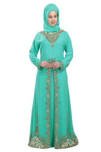 Pista embroidered georgette moroccan islamic kaftans