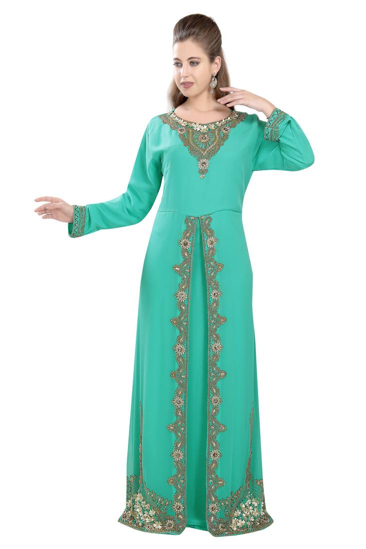 Pista embroidered georgette moroccan islamic kaftans