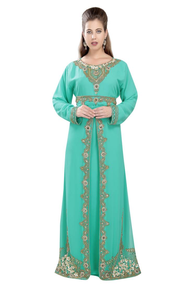 Pista embroidered georgette moroccan islamic kaftans