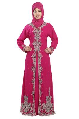 Pink embroidered georgette moroccan islamic kaftans 2