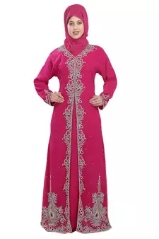 Pink embroidered georgette moroccan islamic kaftans