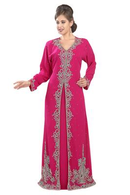 Pink embroidered georgette moroccan islamic kaftans 3
