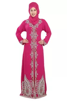 Pink embroidered georgette moroccan islamic kaftans