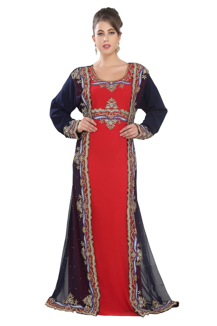 Dual color embroidered georgette moroccan islamic kaftans
