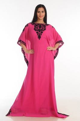 Pink embroidered georgette moroccan islamic kaftans 1